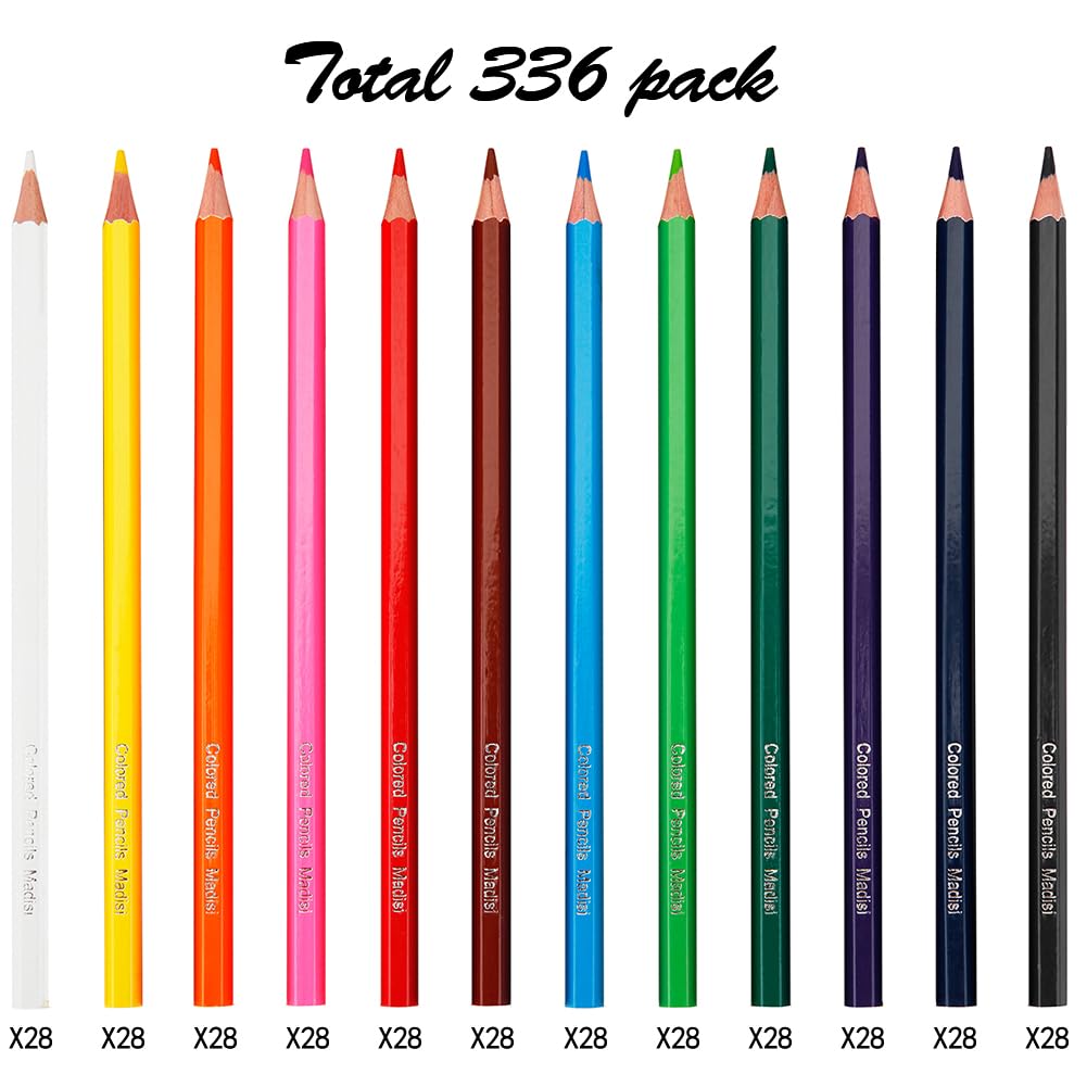 Madisi Colored Pencils Bulk, Pre-Sharpened, 12 Assorted Colors, 336 Pack