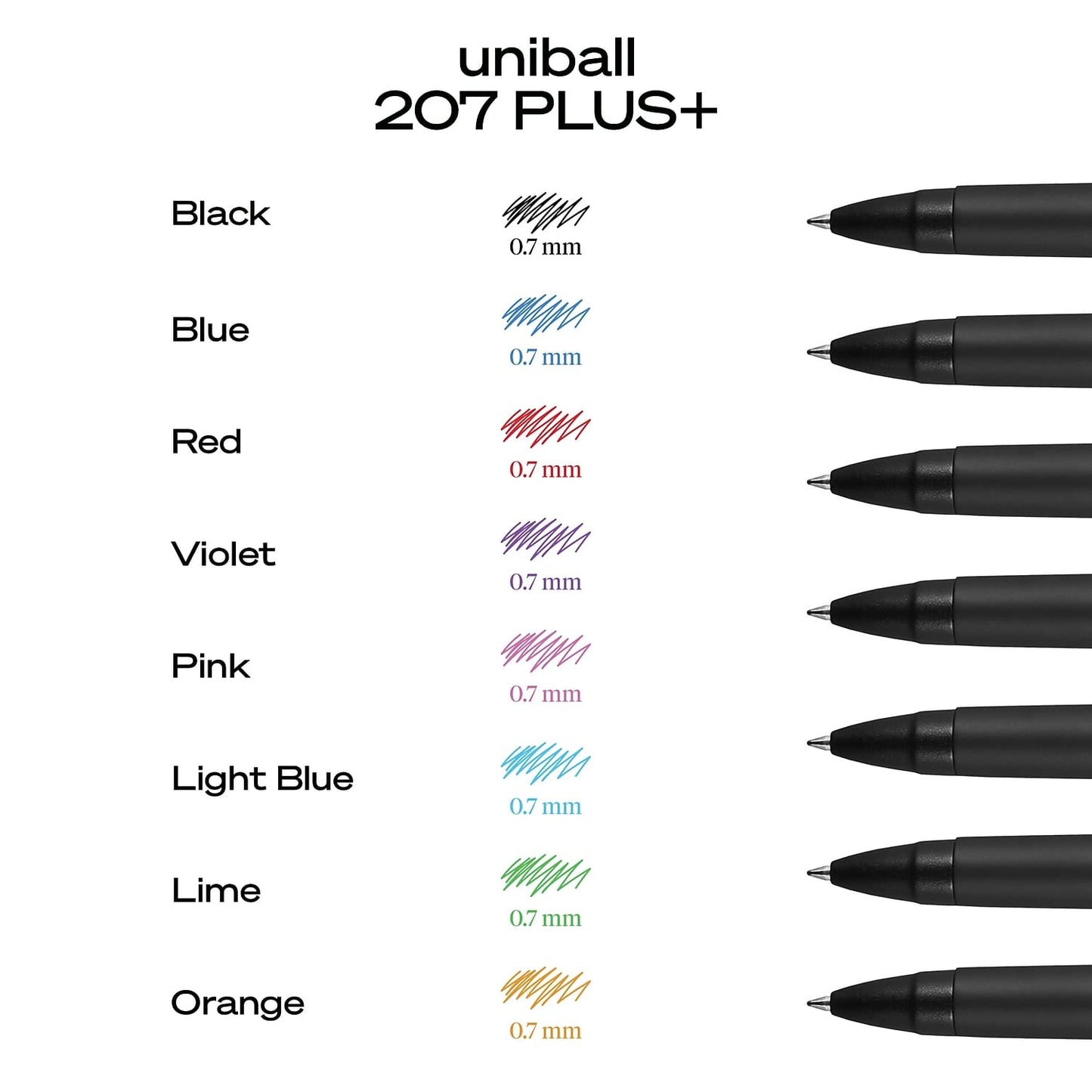 uni-ball 207 Plus+ Retractable Gel Pen 12 Pack in Black with 0.7mm Medium Point Pen Tips, Uni-Super