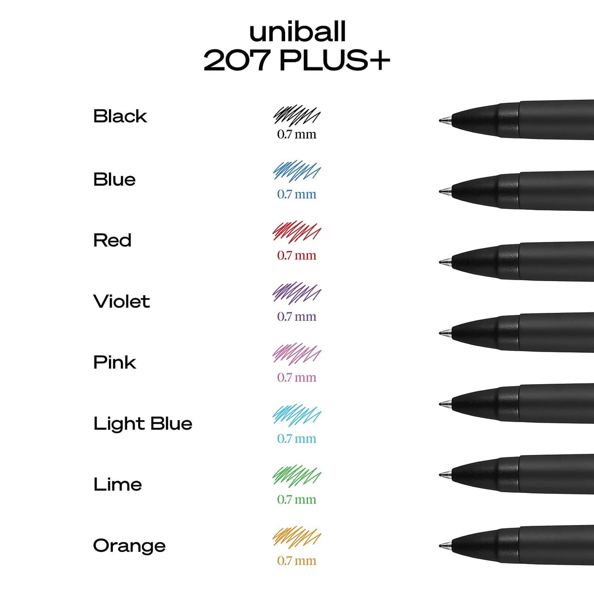 uni-ball 207 Plus+ Retractable Gel Pen 12 Pack in Black with 0.7mm Medium Point Pen Tips, Uni-Super