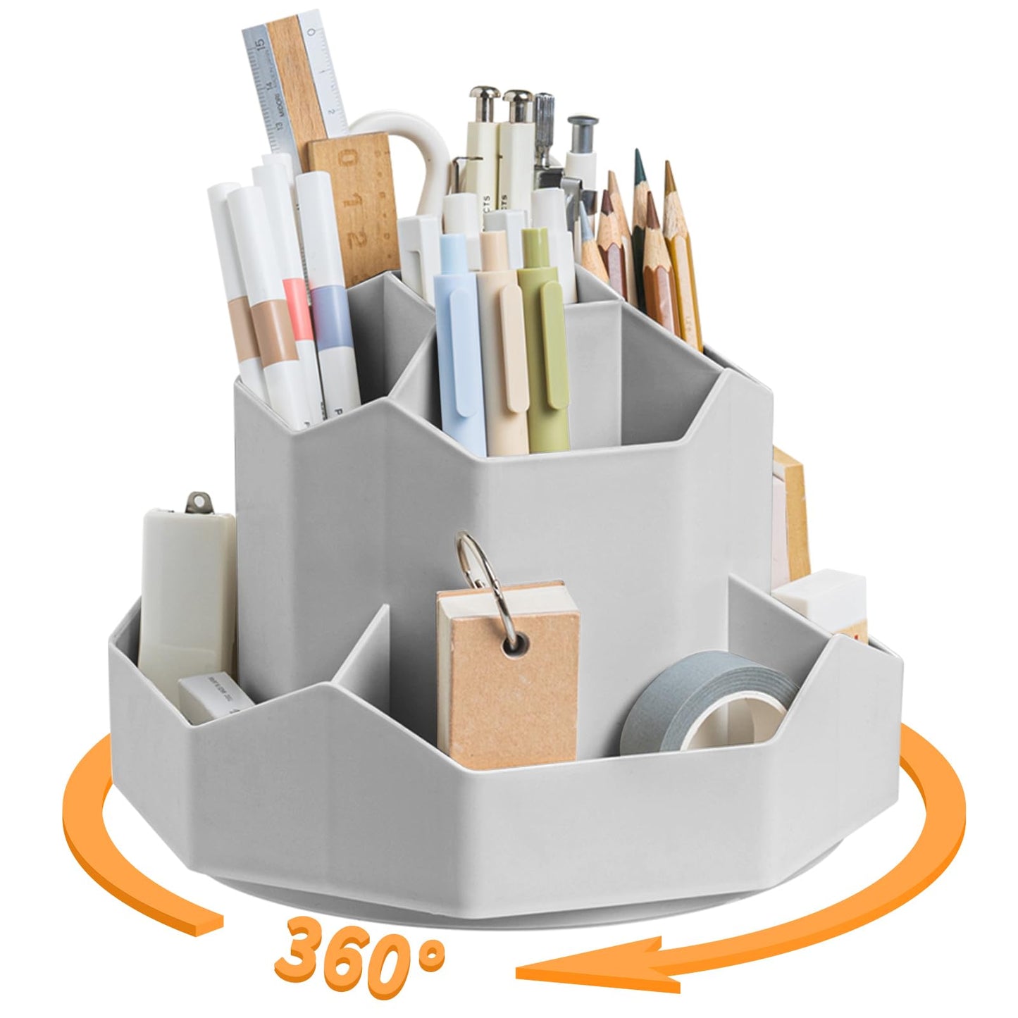 Cayxenful Pencil Pen Holder for Desk,9 Slots 360 Degree Rotating Desk Organizers,Desktop Storage