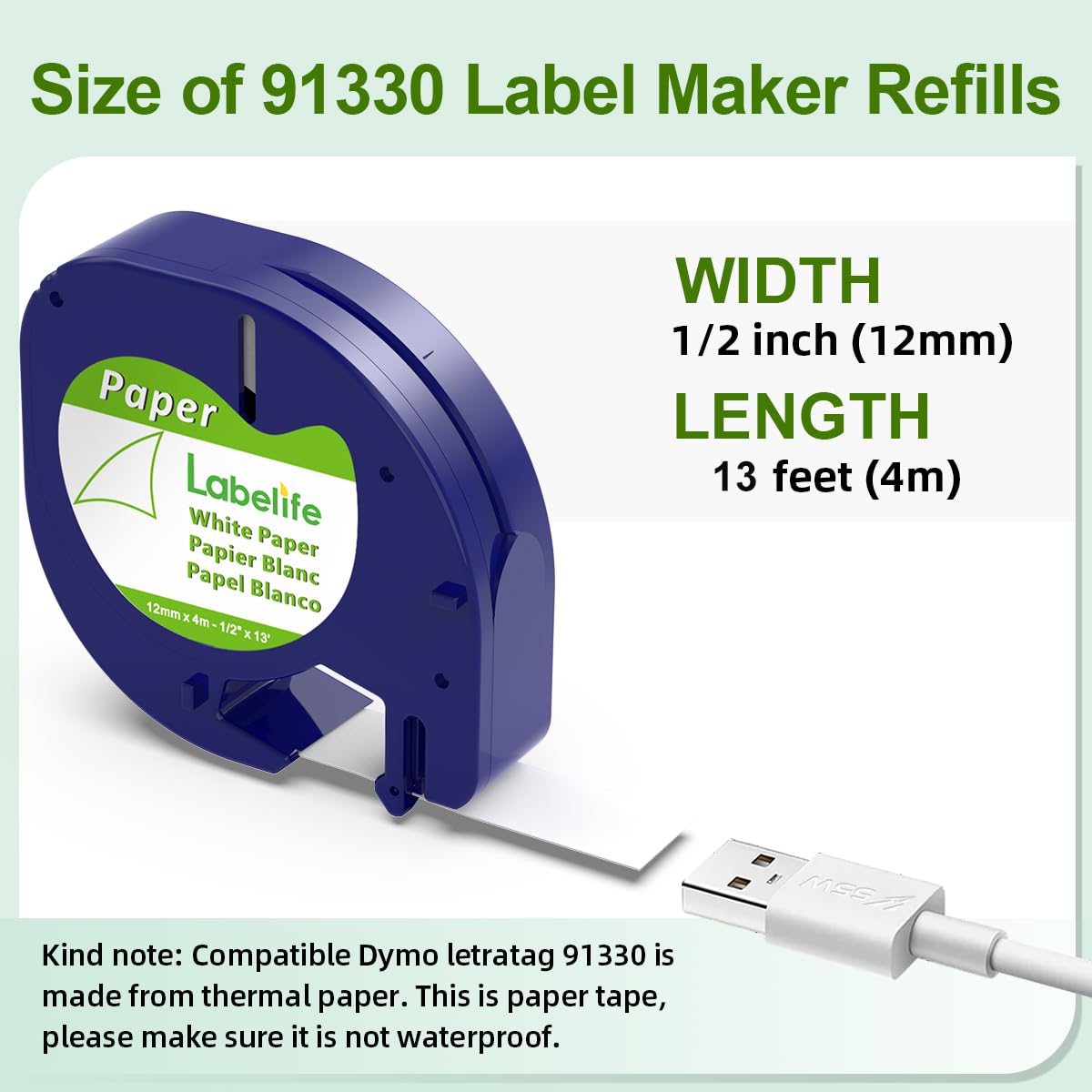 Replace for DYMO Label Maker Refills LetraTag White Paper 91330 10697