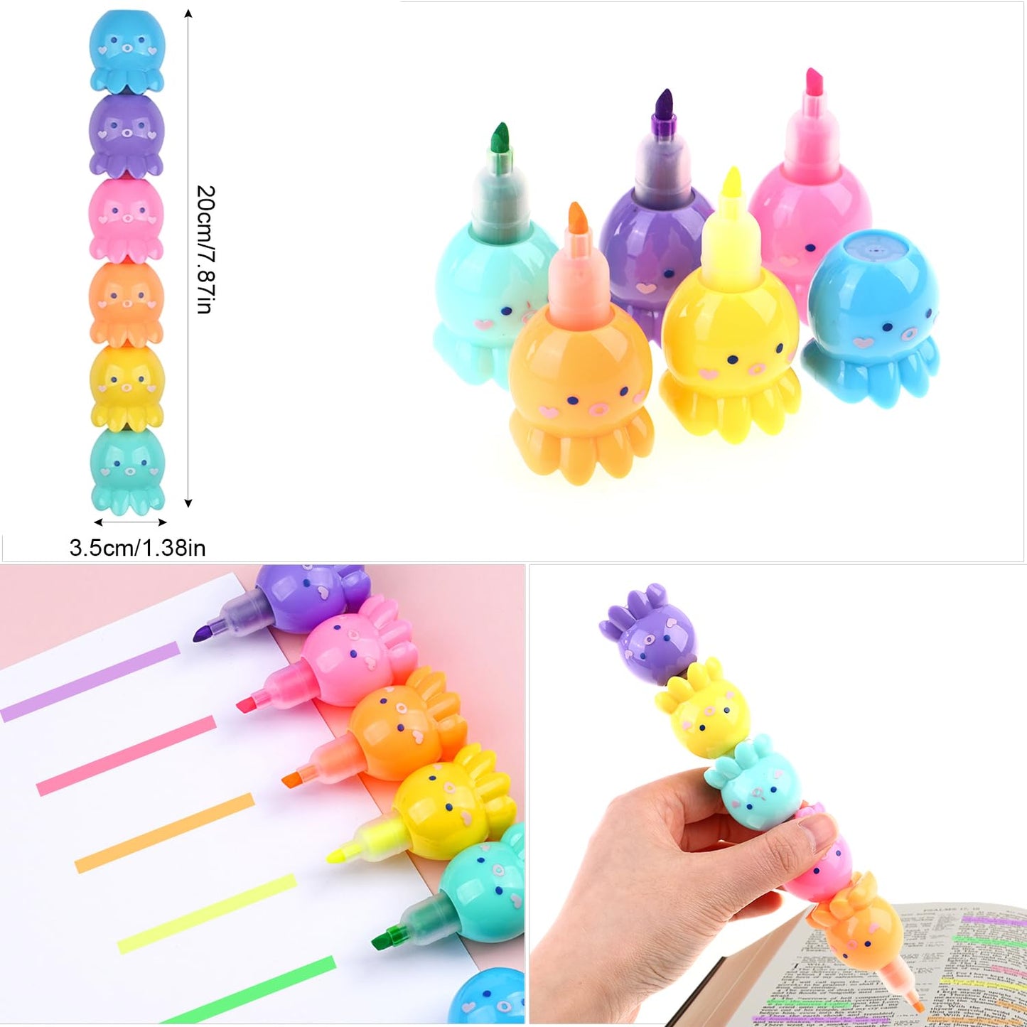 CNYMANY 7 packs (38 pcs) Mini Highlighter Pens, Pastel Colourful Highlighters Cute Stackable Kawaii