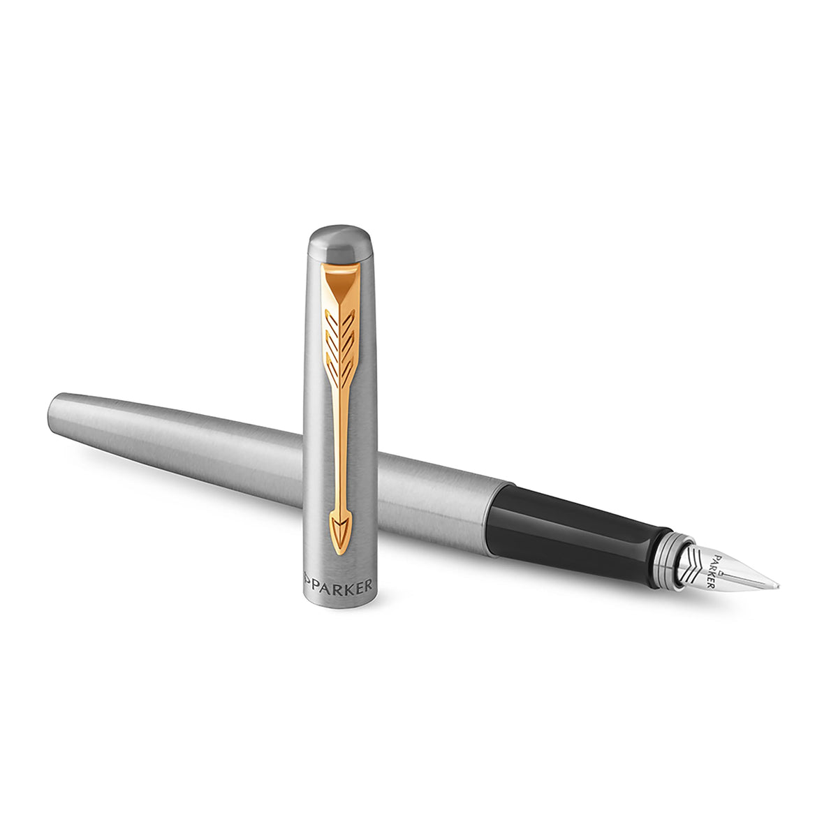 Parker Jotter Duo Gift Set with Ballpoint Pen & Fountain Pen, Stainless Steel with Gold Trim, Blue