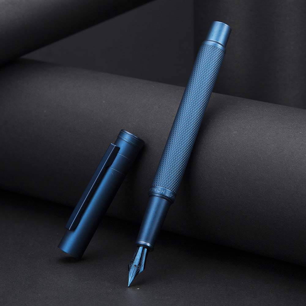Dark Blue Forest Fountain Pen Fine Nib Classic Design with Converter and Metal Pen Case Set by