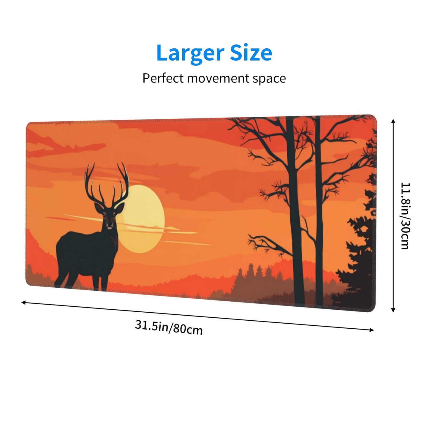 Large Size Sunset with a Silhouetted stag Print Gaming Mouse Pad 31.5 x 12 Inch, Stitched Edges