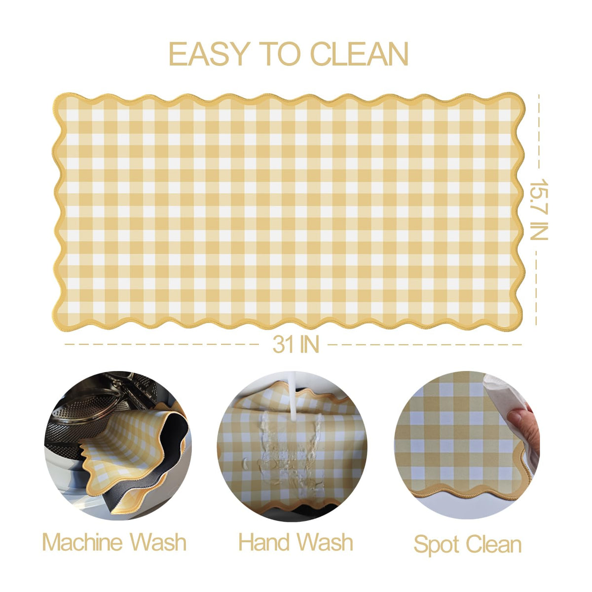 ohisxiacy Scalloped‌ Checkered Gingham Desk Mat Cute Yellow Pastel Large Mouse Pad Kawaii