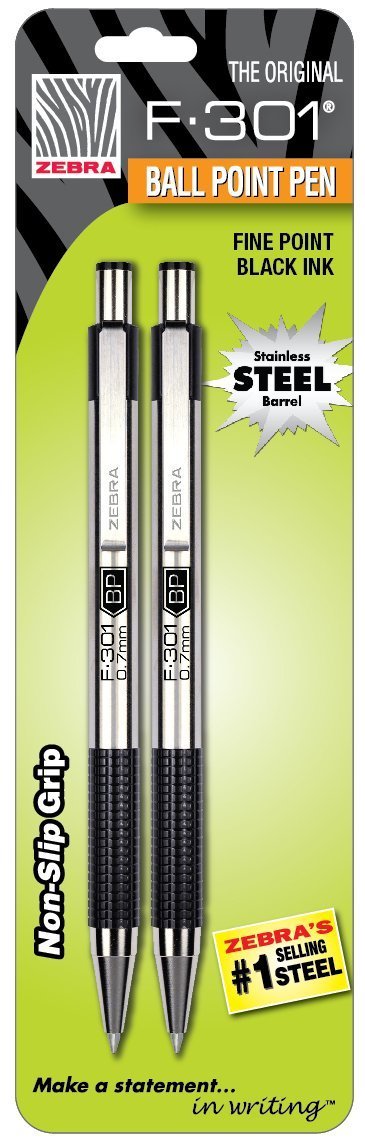 Zebra F-301 Retractable Ballpoint Pen, Fine Point,(27110) Black, Each ZEB , 6...