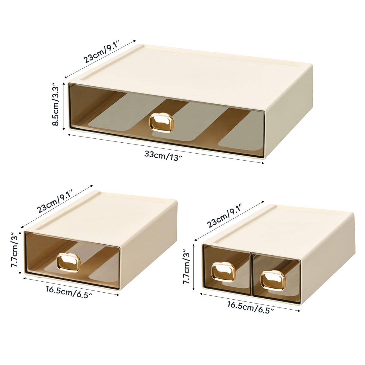 DETEIN Stackable Desk Organizer with Drawer 13'' Wide Large Desktop Storage Drawer Organizer Clear