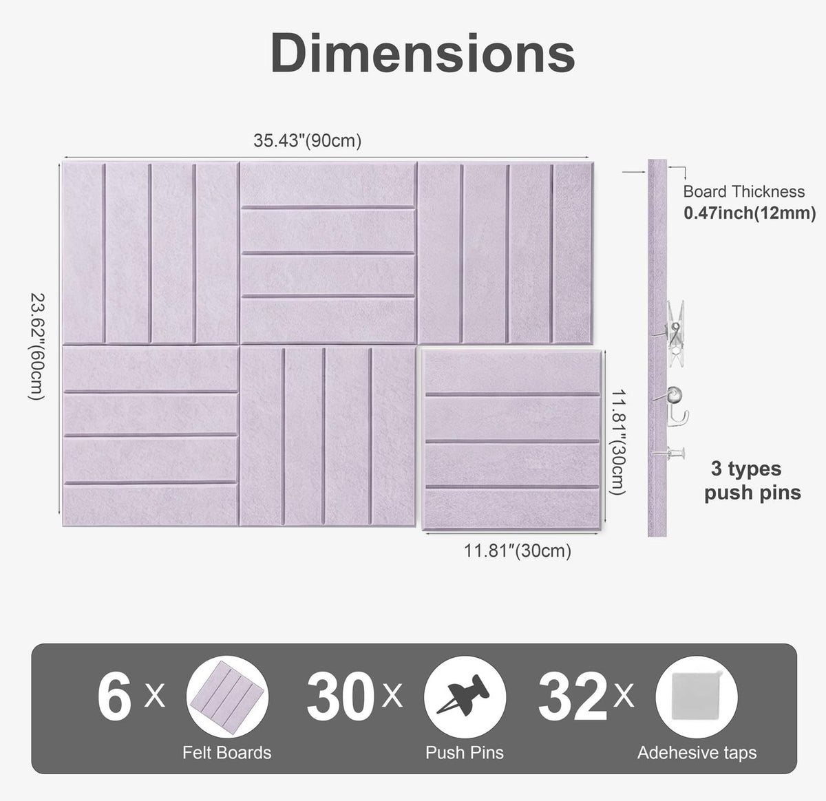 G Gamit 0.47" Thick Felt Wall Tiles 36"x24" Cork Board Alternative 6 Pack 11.81"x11.81"Felt
