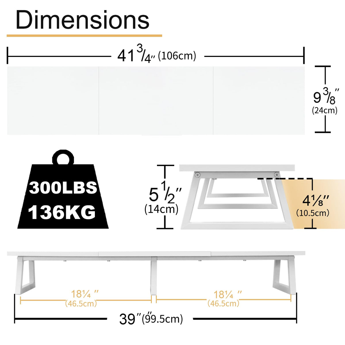 TEAMIX 42 inch Dual Monitor Riser White, Desk Organizer Stand for TV Laptop