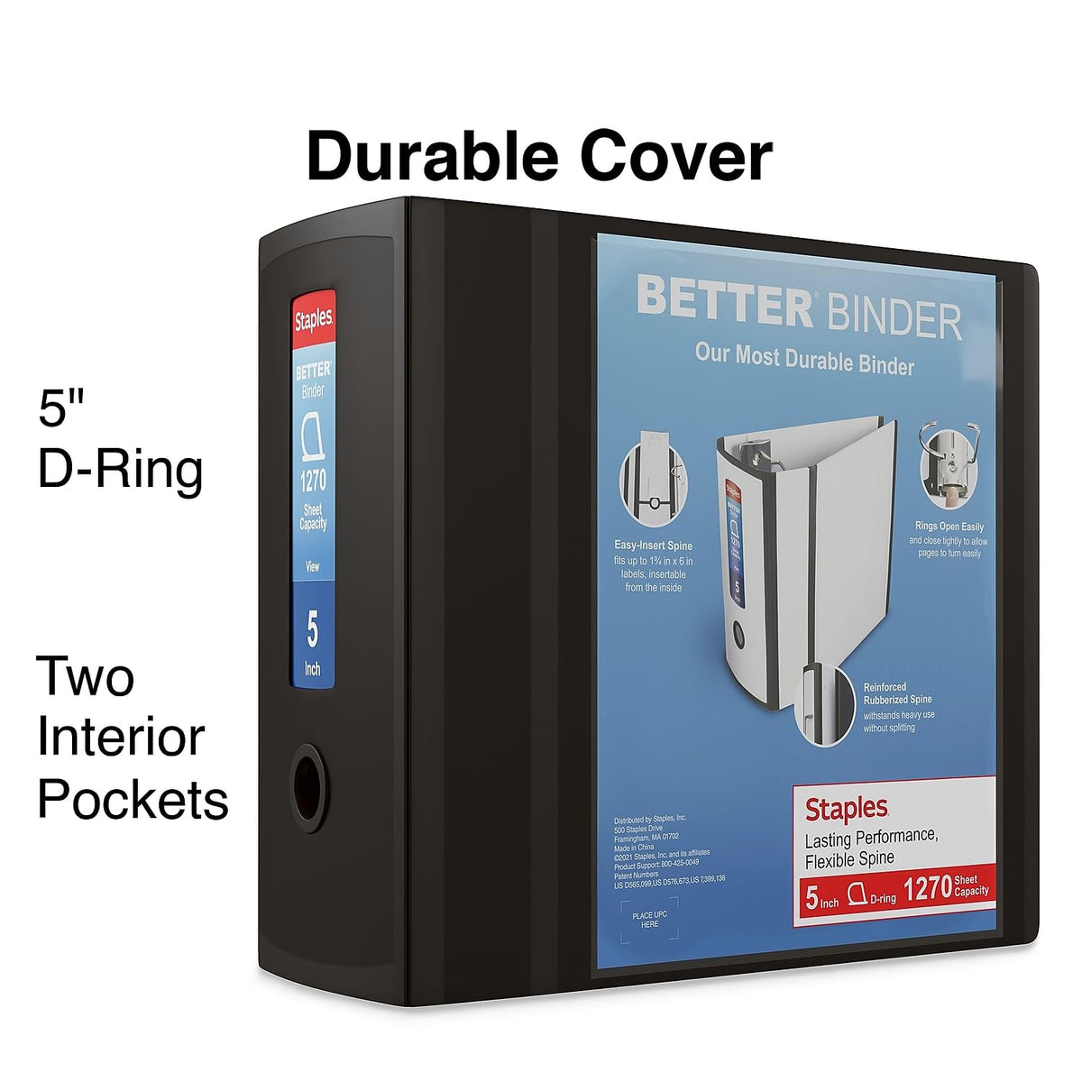 Staples Better Binder, 5 Inch Extra-Capacity D-Ring, Black, 2-Pack