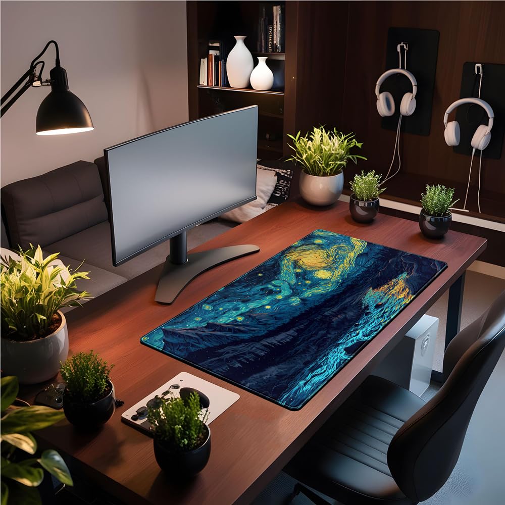 Misty Forest Desk Pad Mat Vincent Van Gogh XL Mouse Pad Gaming Playmat Large Mousepad XXL Desk