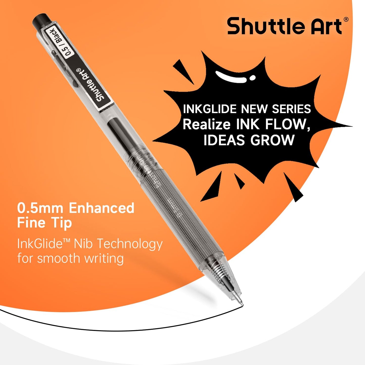 Shuttle Art Black Gel Pens, Ink Glide Series 90 Pack Retractable 0.5mm Fine Point Rollerball Gel