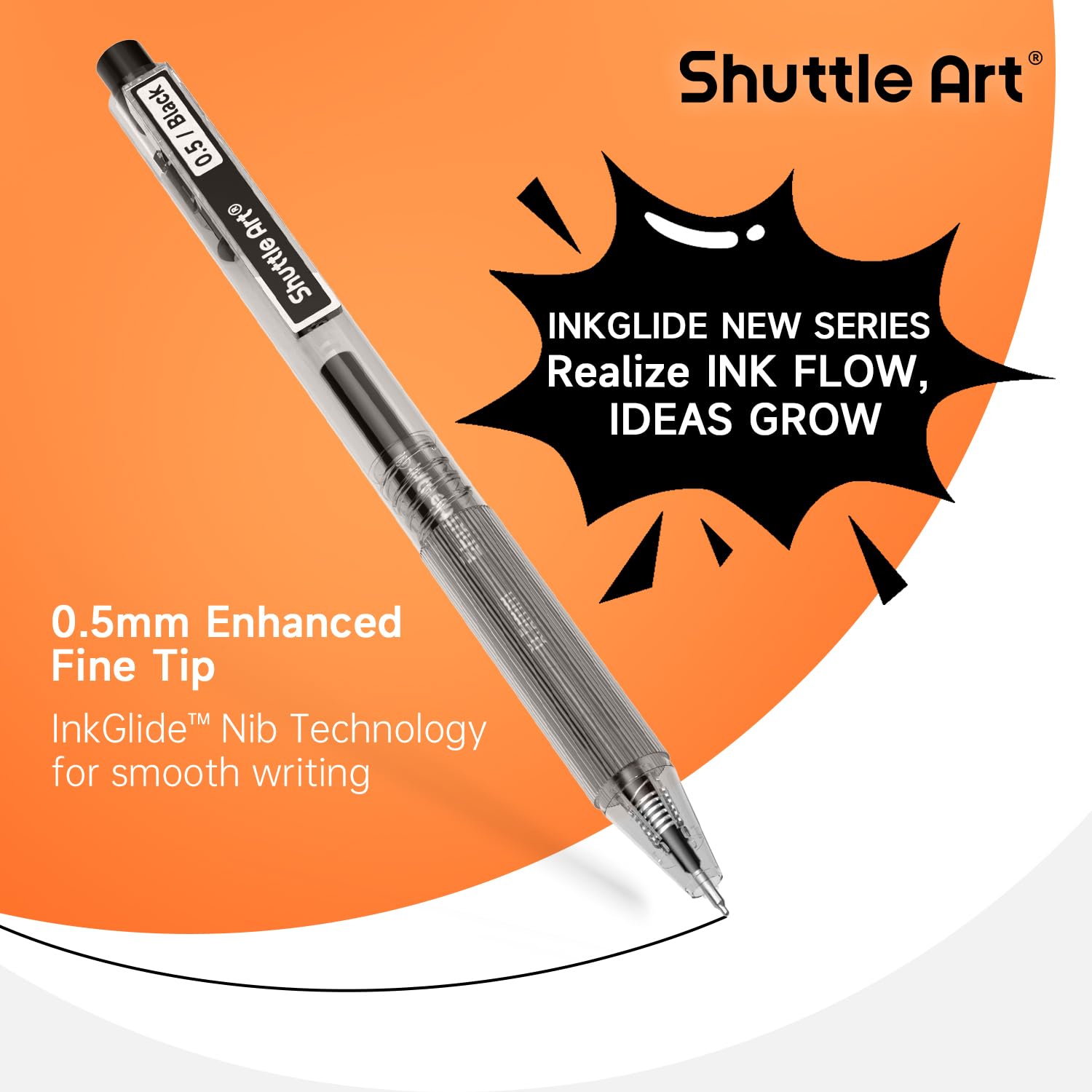 Shuttle Art Black Gel Pens, Ink Glide Series 90 Pack Retractable 0.5mm Fine Point Rollerball Gel