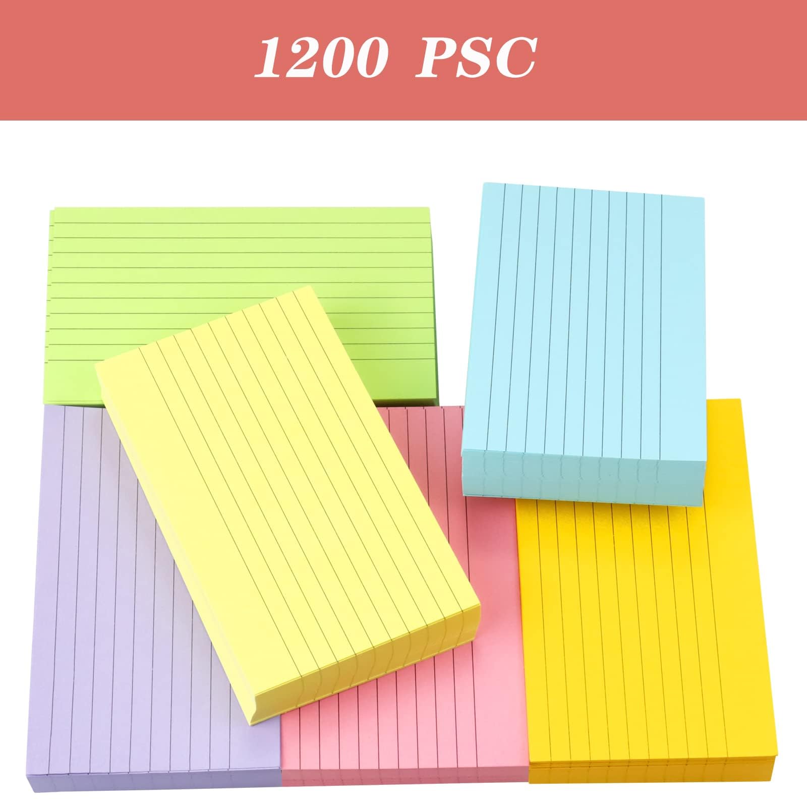 Tecmisse 1200 Pcs Ruled Index Cards, 3x5 Inches Colorful Index Cards Bulk, Heavy Colored Note