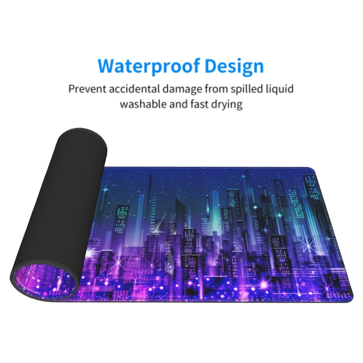 Purple Blue Gaming Mouse Pad 31.5 X 11.8 Inch XL Futuristic Cool Vaporwave City Print Big Mousepad