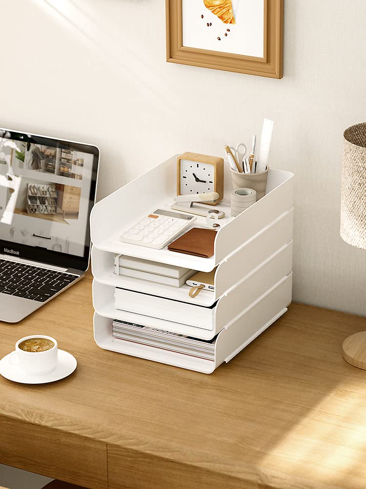 (4pcs Pack) HKeeper Stackable Paper Trays,Letter Tray Organizer,Office Desktop Organizer,A4 Paper