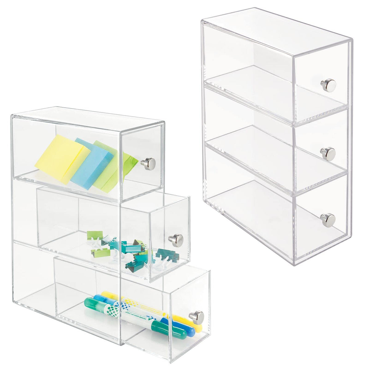 mDesign Plastic Stackable Desktop Organizer Tower Storage Station with 3 Drawers for Home Office