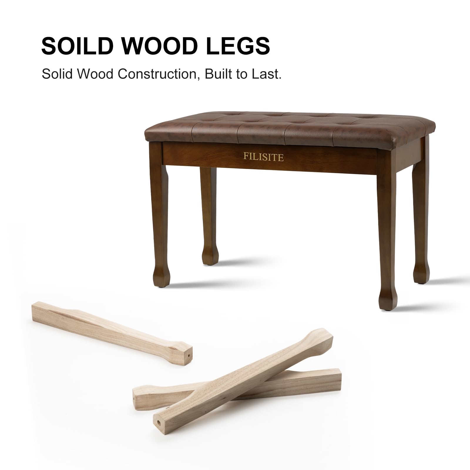 FILISITE Duet Piano Bench with Storage, Wooden Piano Stool with Waterproof Padded Cushion, Bench
