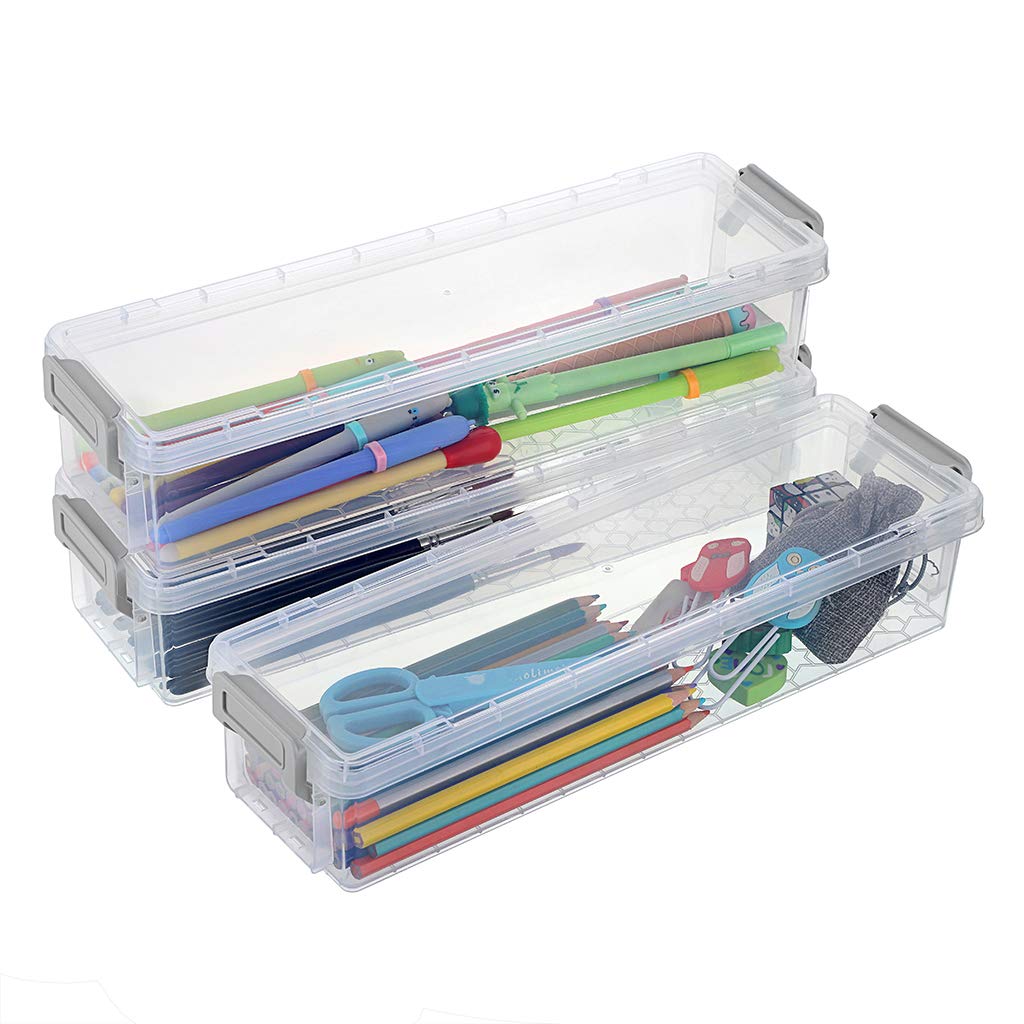 BTSKY Long Plastic Stackable Boxes Home, Office Supplies Storage Organizer Pencil Box Plastic