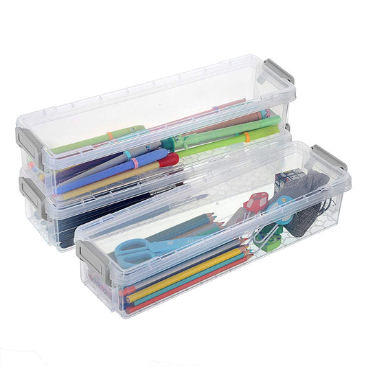 BTSKY Long Plastic Stackable Boxes Home, Office Supplies Storage Organizer Pencil Box Plastic