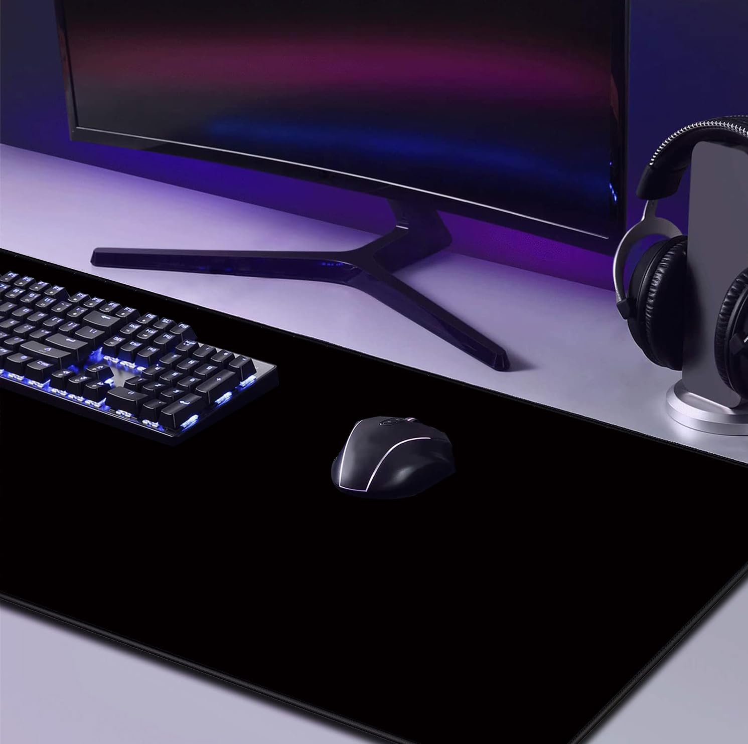 Large Black Computer Mouse Pad, Office Non Slip Gaming Desktop Keyboard Pad