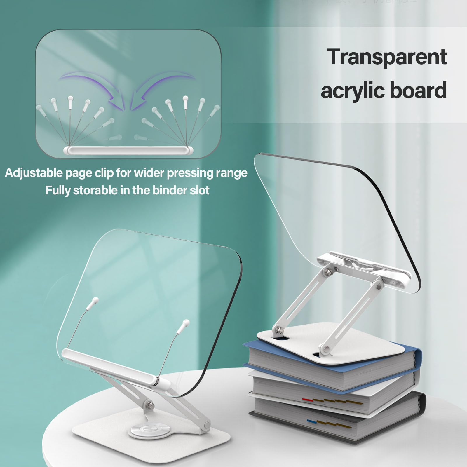 BYMECOST Acrylic Book Stand for Reading, Adjustable Book Holder, White