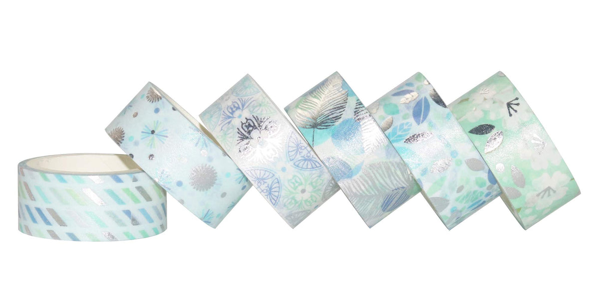 YUBBAEX 12 Rolls Blue Silver Washi Tape Set Masking Decorative Tapes (Blue Mix)