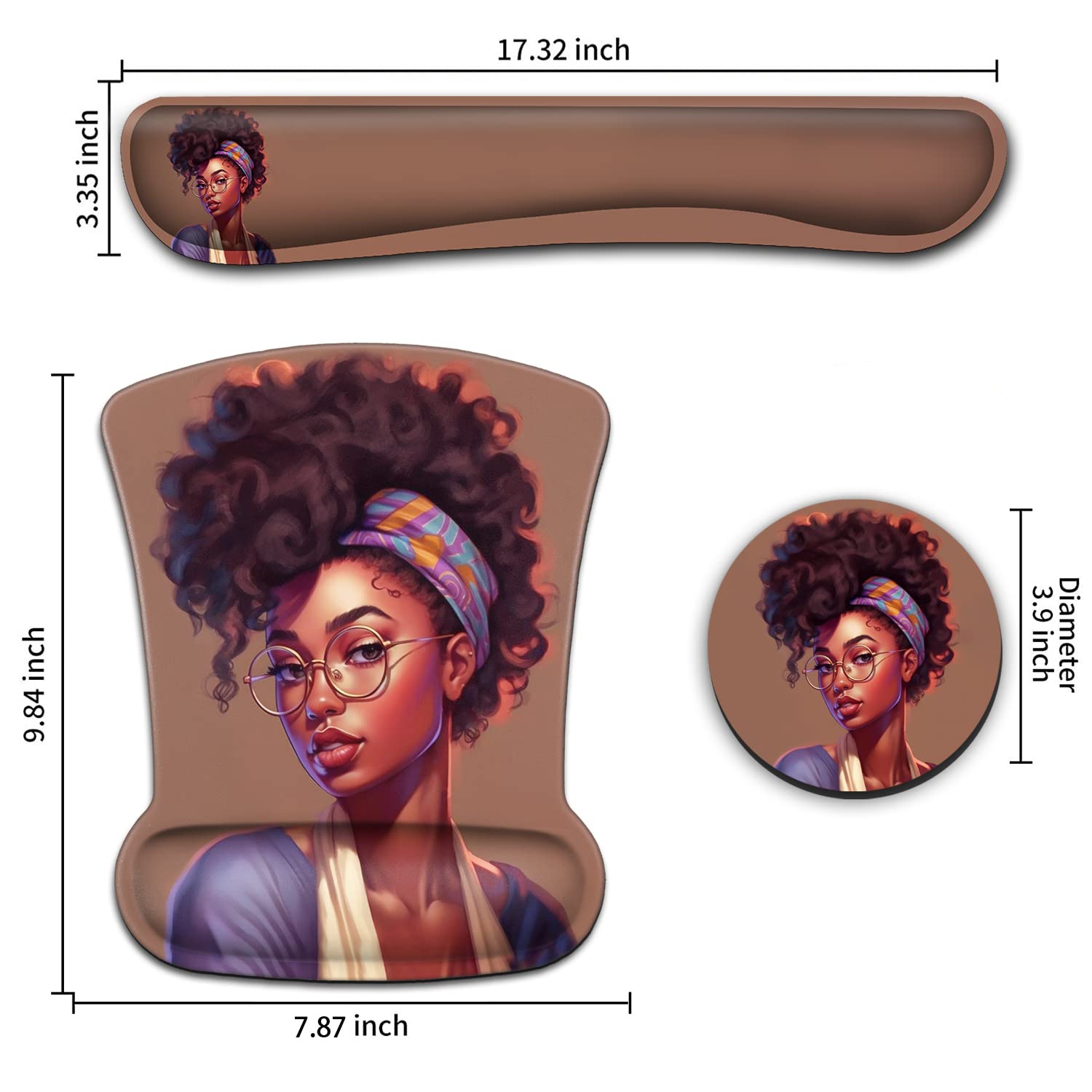 Ergonomic Mouse Pad Wrist Support Gel and Keyboard Wrist Rest Set American Women African Black