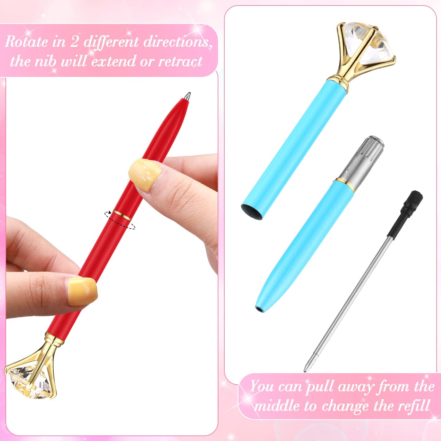 Yahenda 50 Pcs Christmas Gifts Diamond Pens Bridal Shower Ballpoint Pen Bulk Black Ink Bling