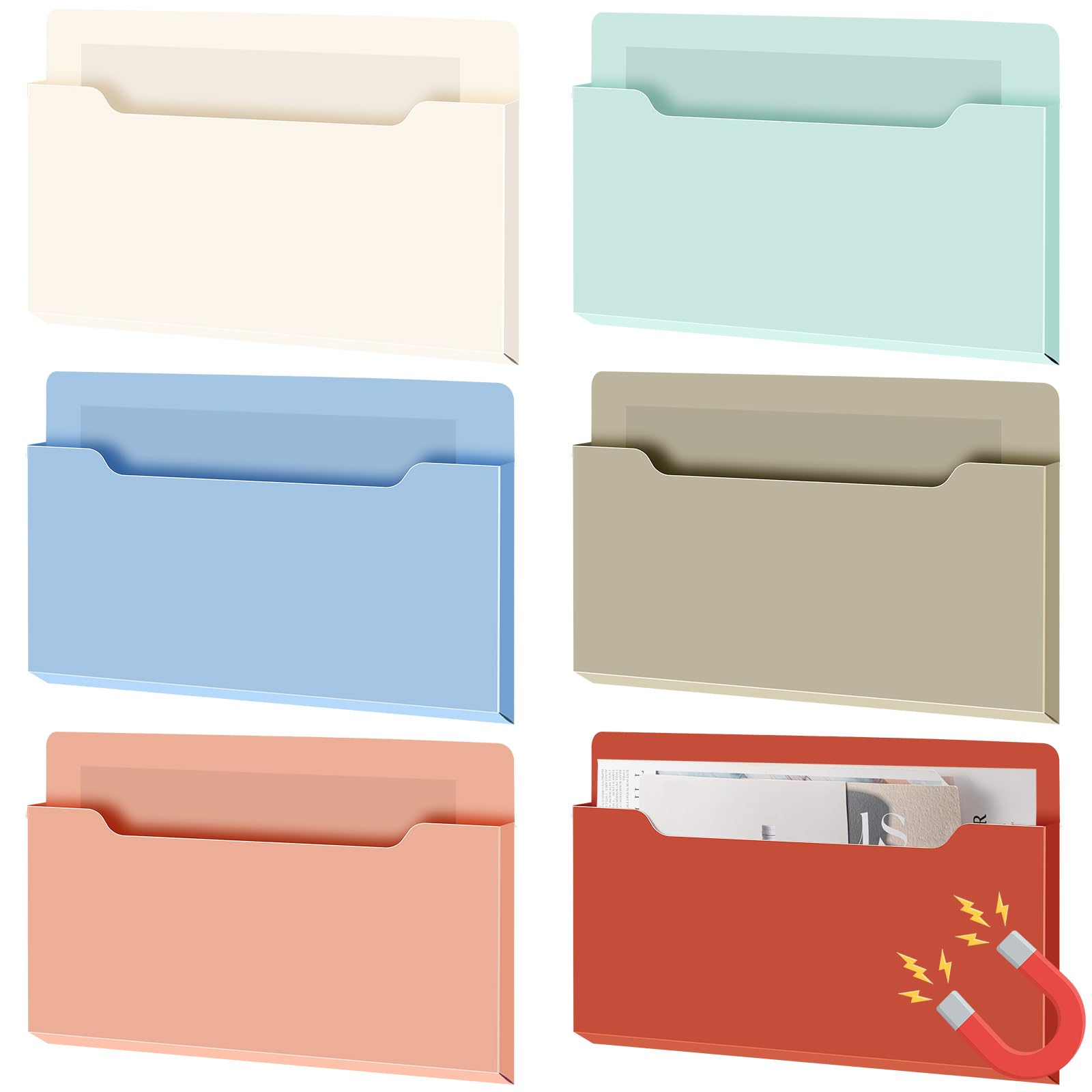 Fuutreo Magnetic Wall File Holder,6pcs,Vintage Boho,Horizontal-large