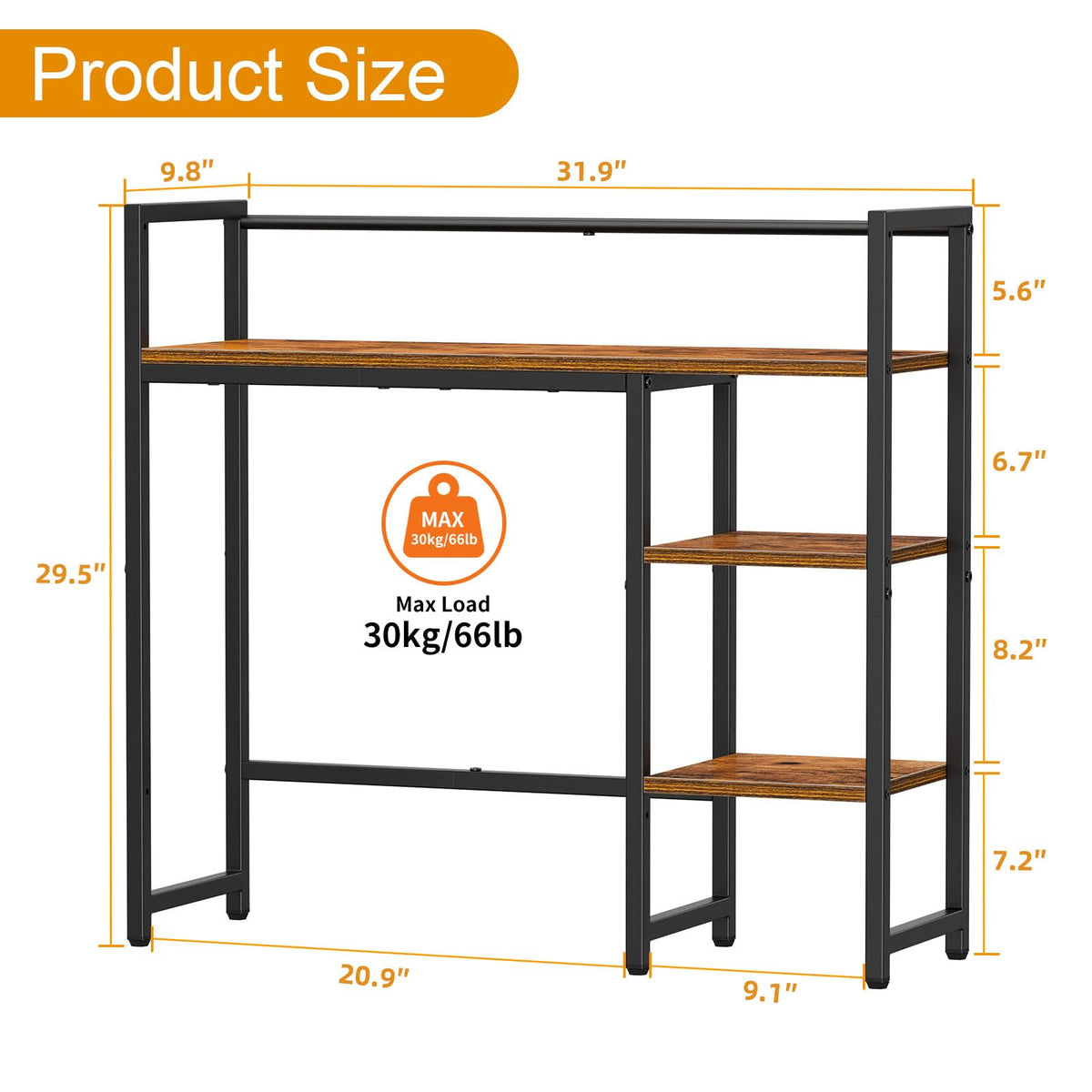 Snughome Desk Shelf, 31.9" Desktop Organizer Shelf, Desk Hutch for Computer Monitor, 4 Tier Desk