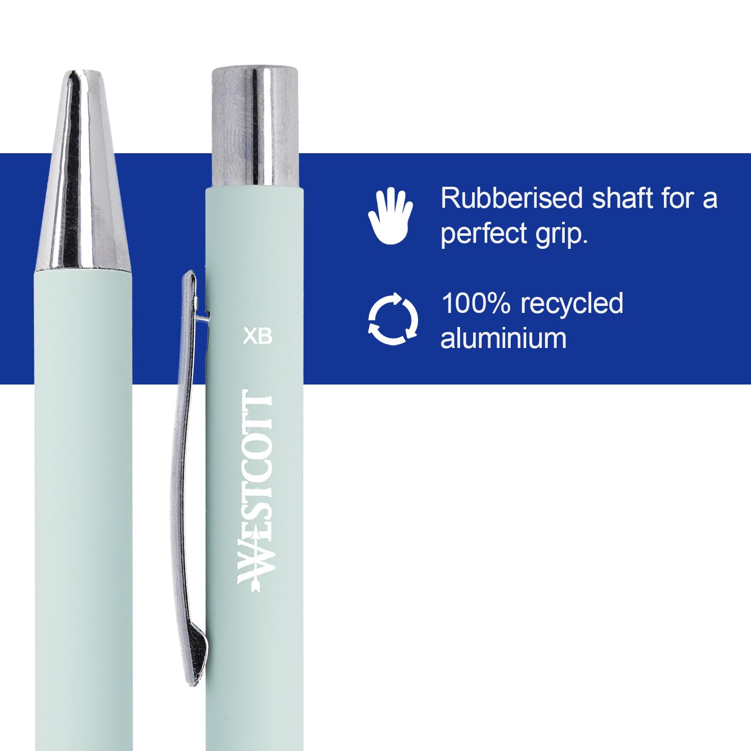 Westcott Premium Ballpoint Pen, Set of 5, Mint Coloured Ballpoint Pens Made of Aluminium, Document