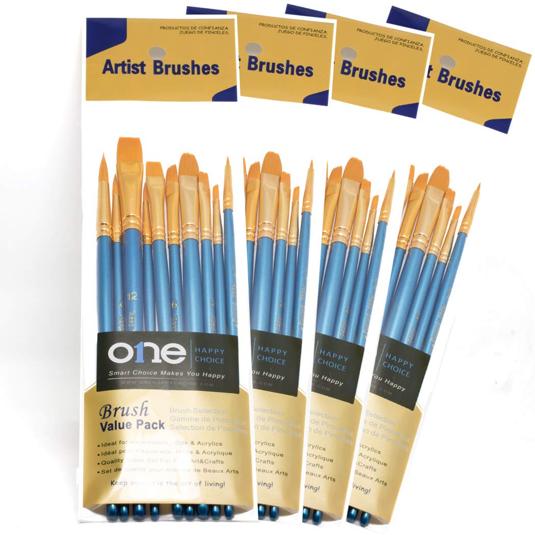 4 Sets of 10 Pcs Paint Brush Set, Synthetic Hair, Assorted Sizes & Shapes