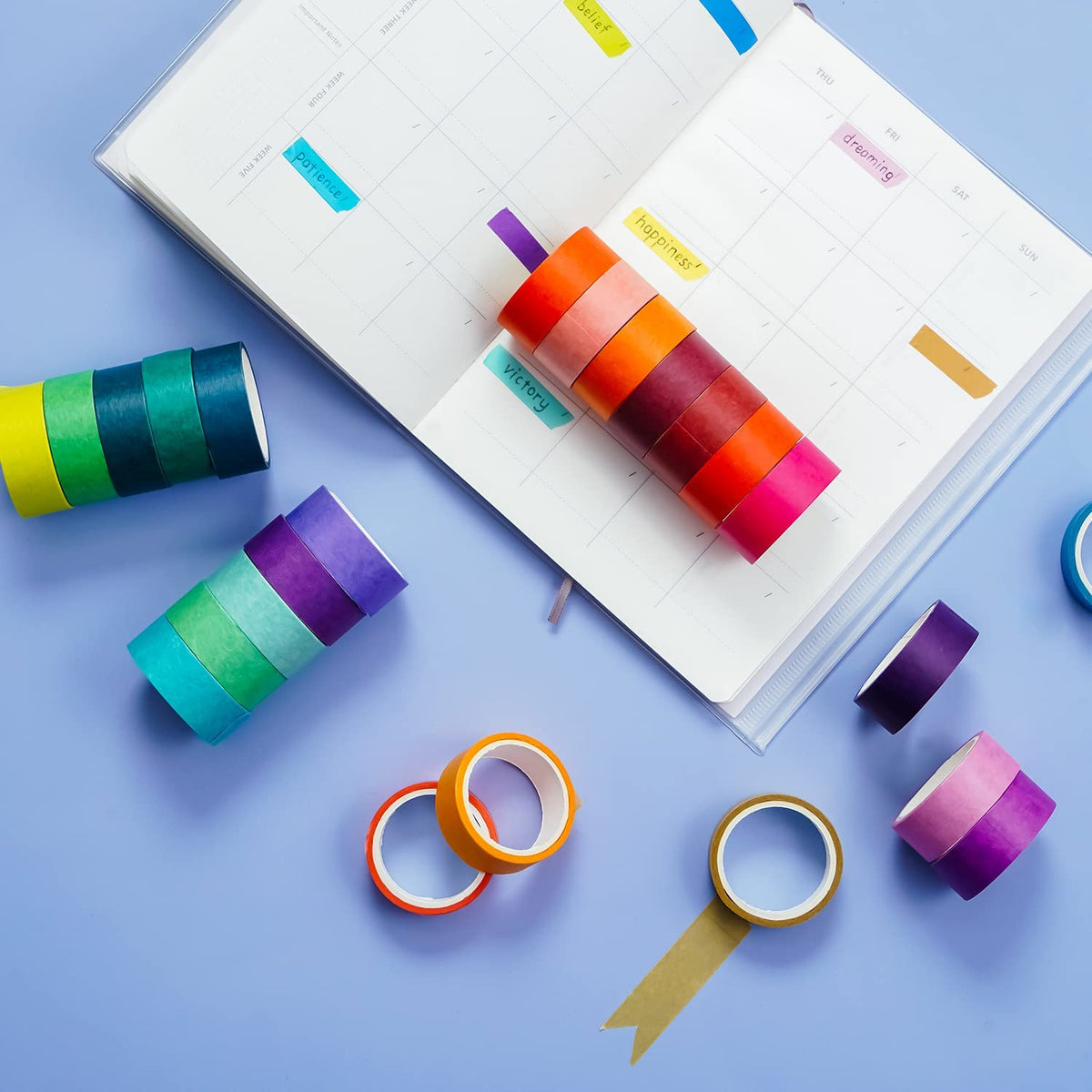 emmoolife 60 Rolls Washi Tape Set 15mm Wide Rainbow Colored Painters Masking Tape Supplies Writable