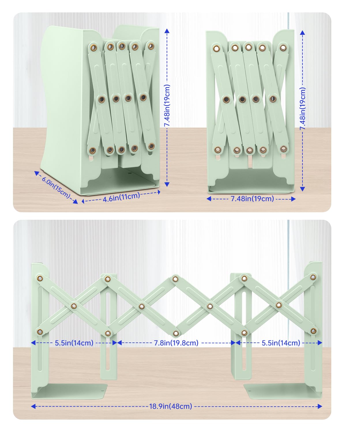 Honagu Adjustable Bookends, Metal Book Ends for Shelves Heavy Book, Desk Magazine File Organizer