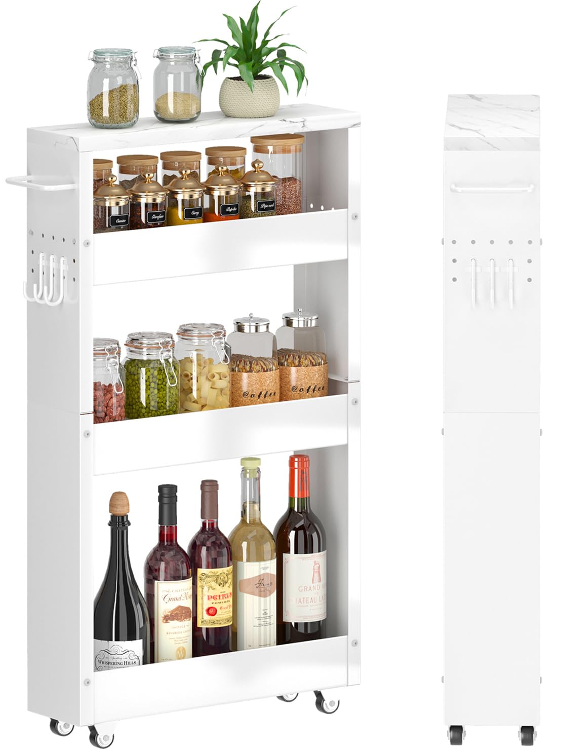 XYZLVSI Slim Storage Cart, 4 Tier Narrow Kitchen Rolling Cart with Wheels