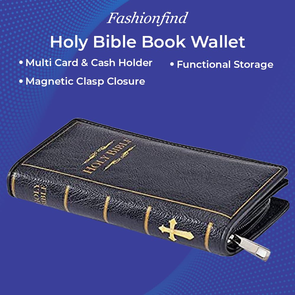 SAGEFINDS Holy Bible Book Wallet | Multi Card and Cash Holder | Magnetic Clasp Closure and Zip