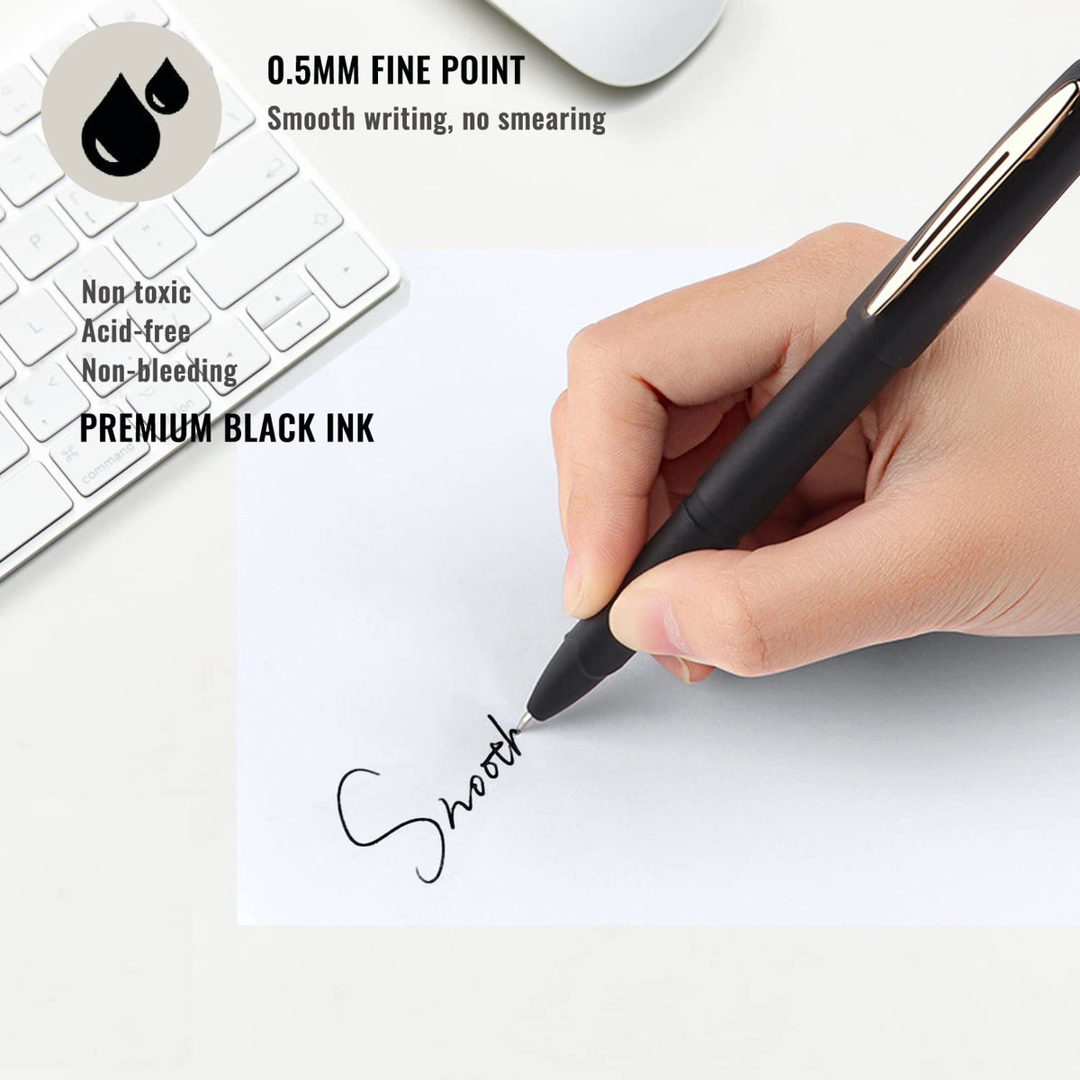 Penagic Pens, Gel Pen Fine Point, 0.5mm Black Ink, Roller Ballpoint