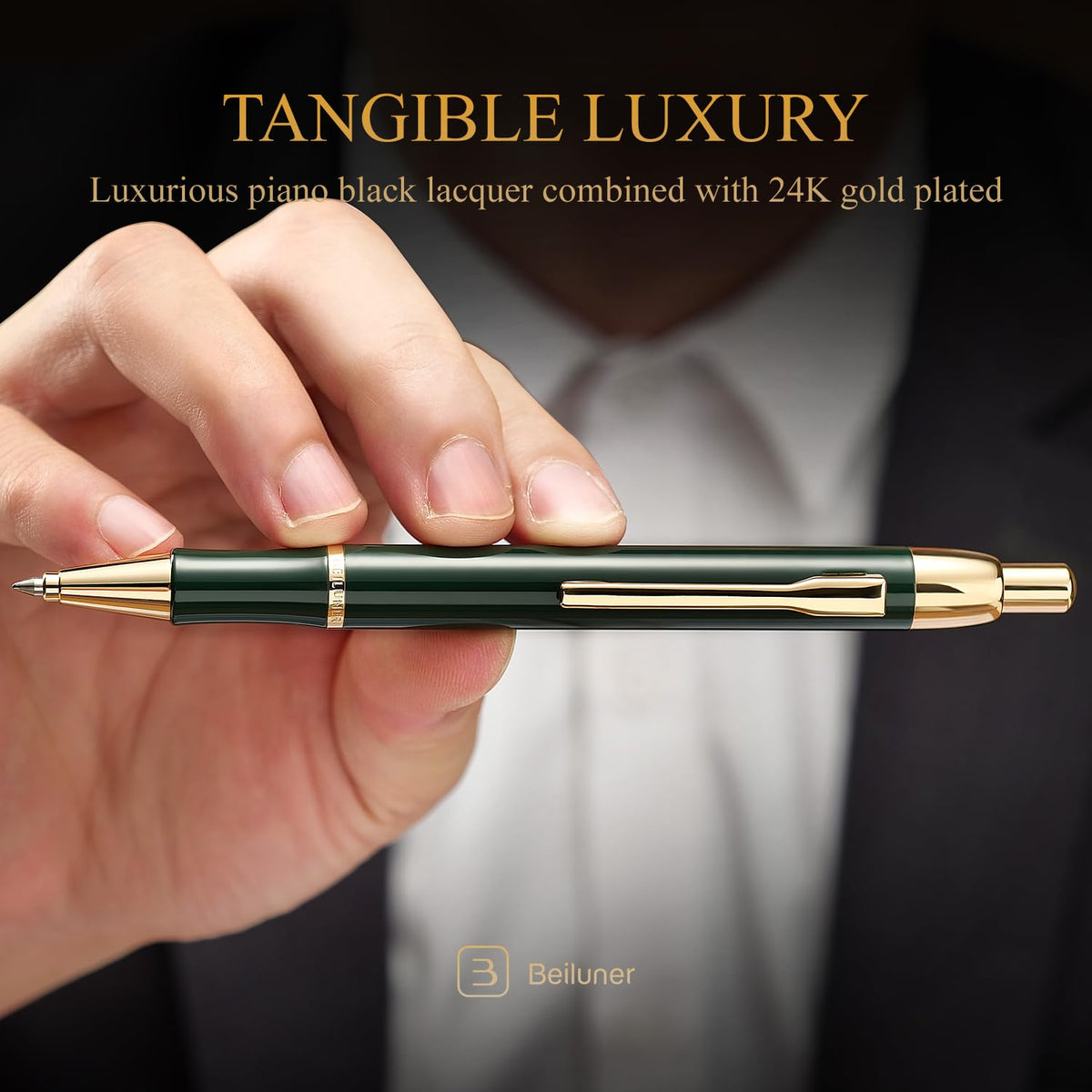 BEILUNER Luxury Gel Pen with 24K Gold Electroplating Finish, Green Piano Lacquer, Luxury Grade