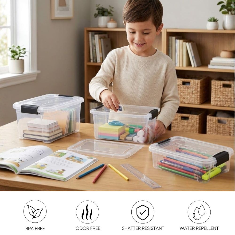 Superio 1.4 Quart Mini Clear Plastic Storage Container with Lid, Stackable Small Organizer Box for