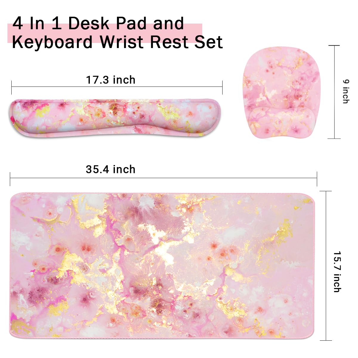 Keyboard Wrist Rest Large Mouse Pad Wrist Support for Computer, 4 in 1 Memory Foam Keyboard Pad