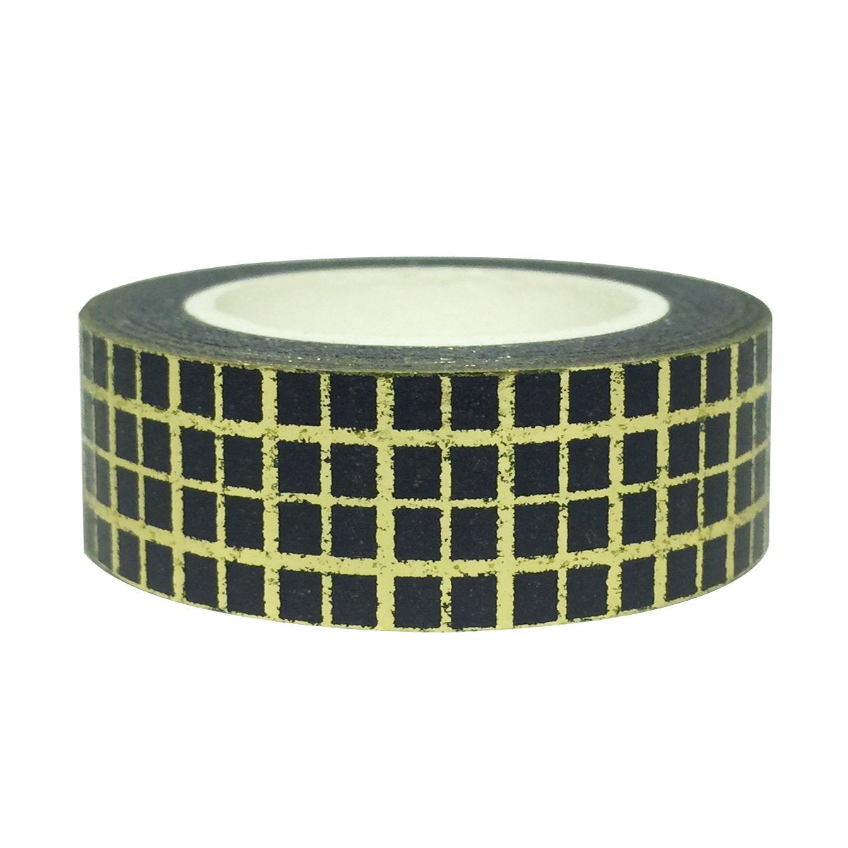 Wrapables Colorful Washi Masking Tape, Black and Metallic Gold Gingham