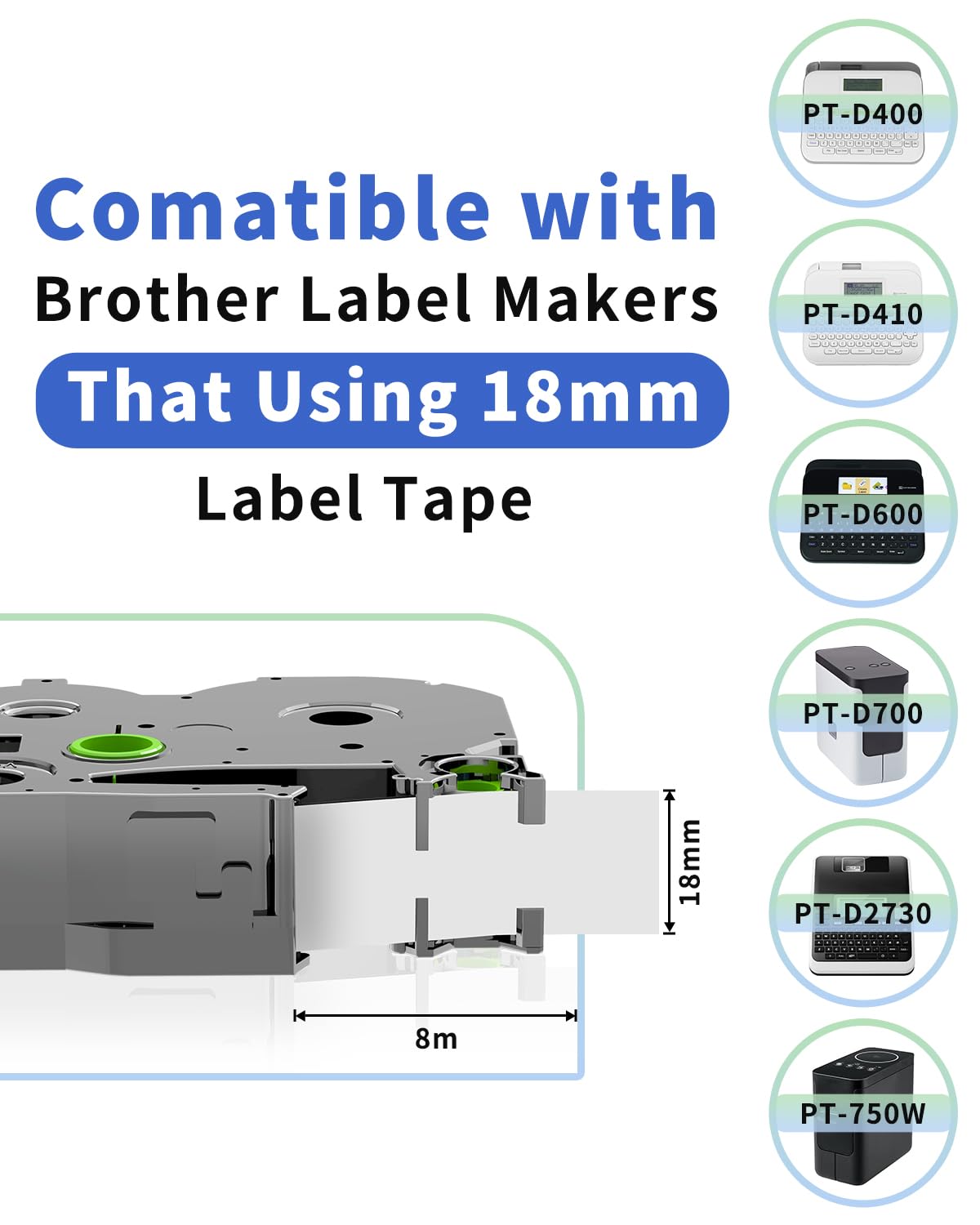Oozmas 18mm Label Tape Compatible with TZe-241 Brother Label Maker Tape