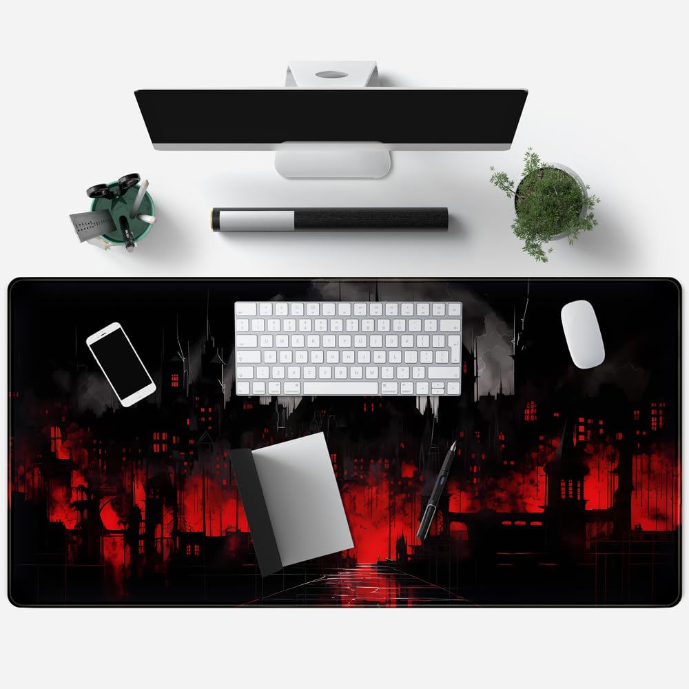 Black Castle Large Mouse Pad Red and Black Mousepad Gaming Playmat Game Mat, Big Full Keyboard and