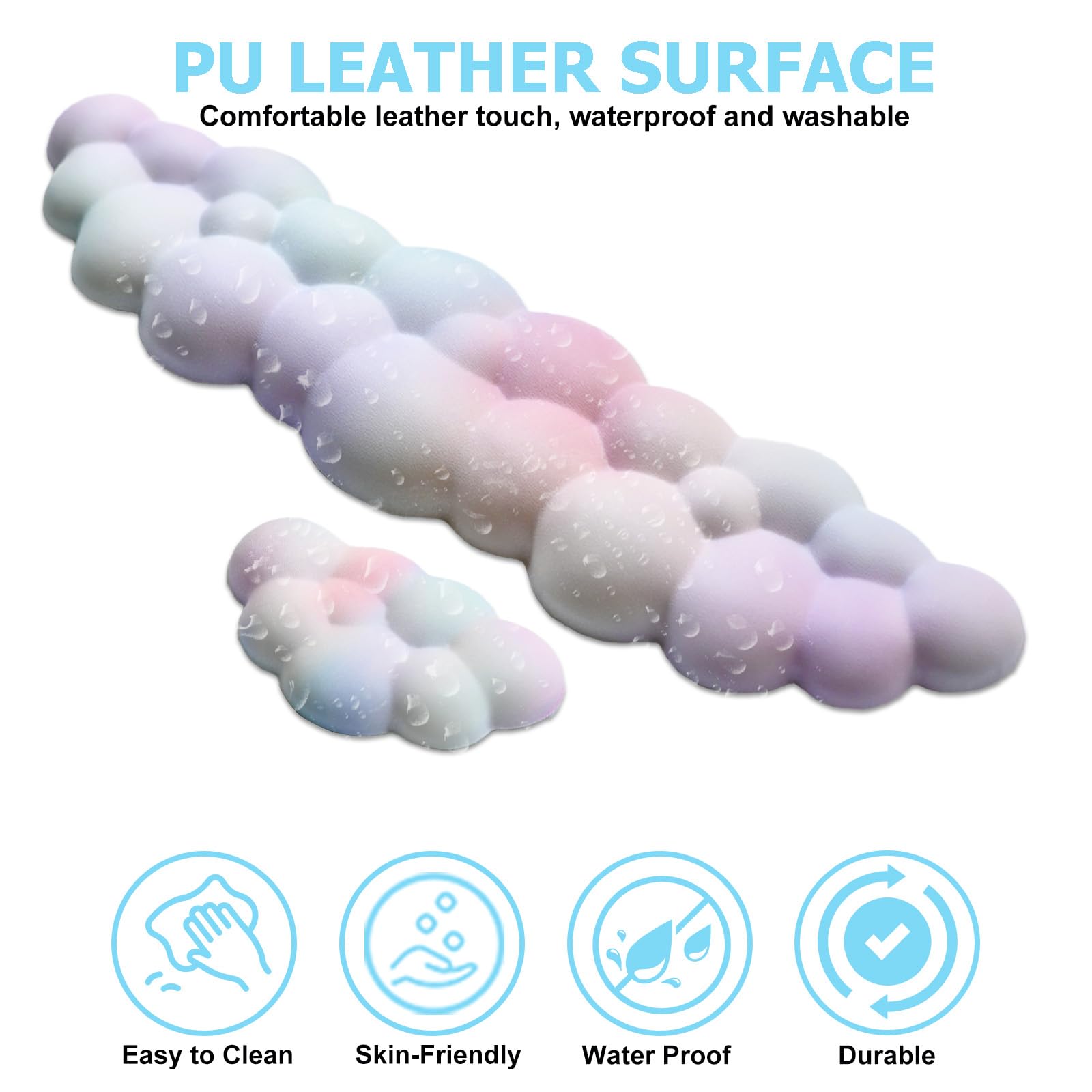 Cloud Wrist Rest Keyboard, Ergonomic Keyboard Wrist Rest Pad Set, Rainbow