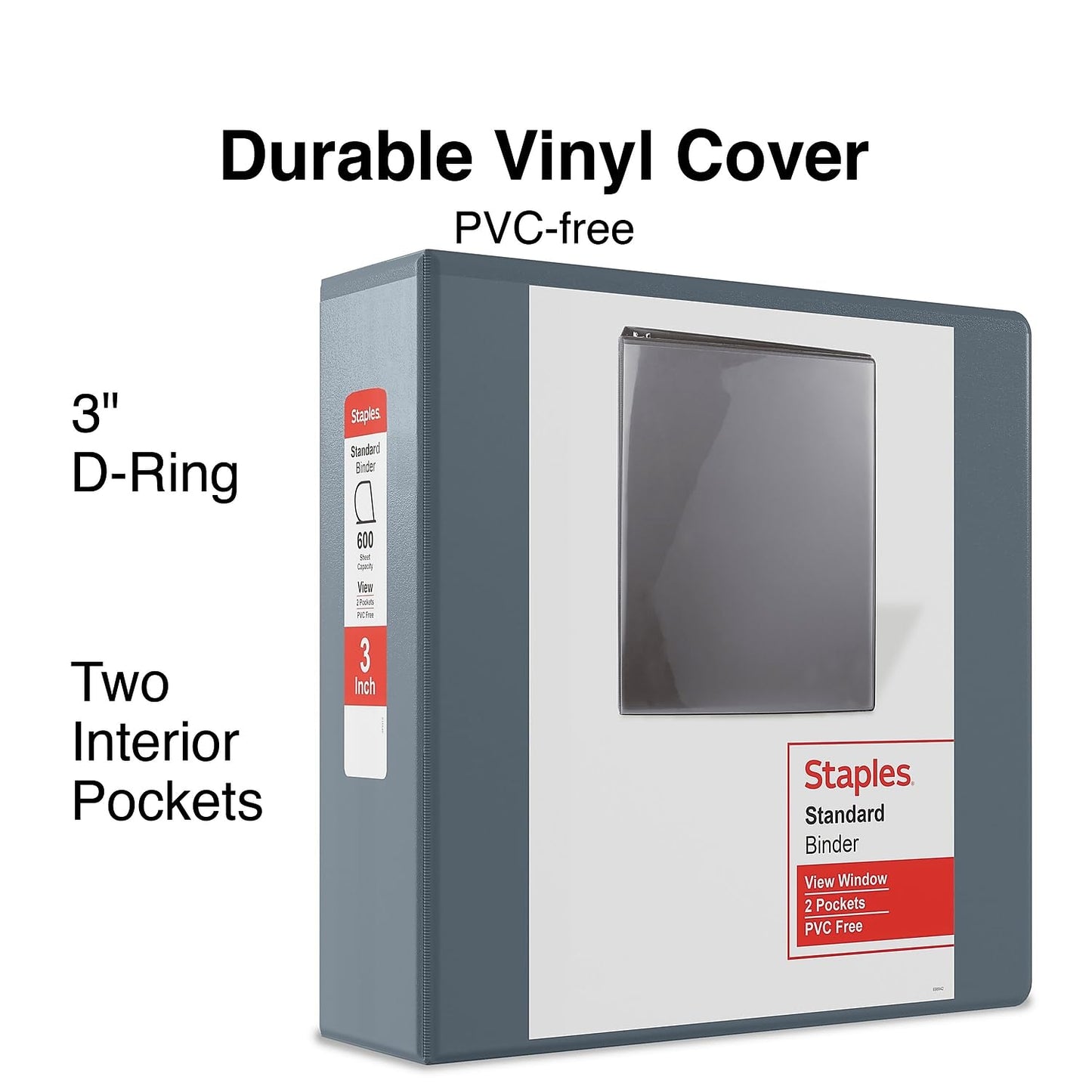 Staples 3-Inch 3-Ring View Binder, D-Ring, Gray