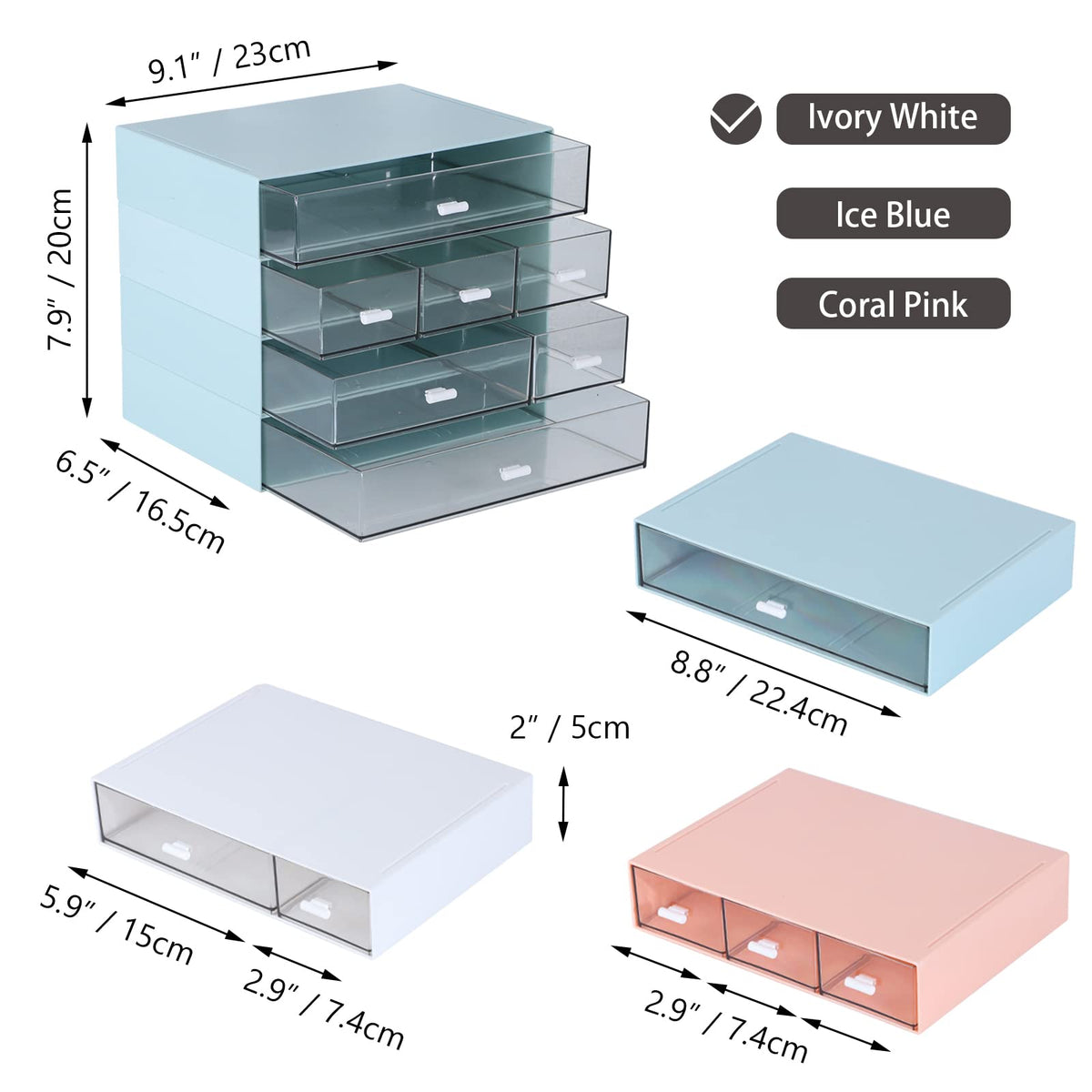 OSteed Stackable Storage Drawers, Office Desk Organizer with 7 Flat Drawers