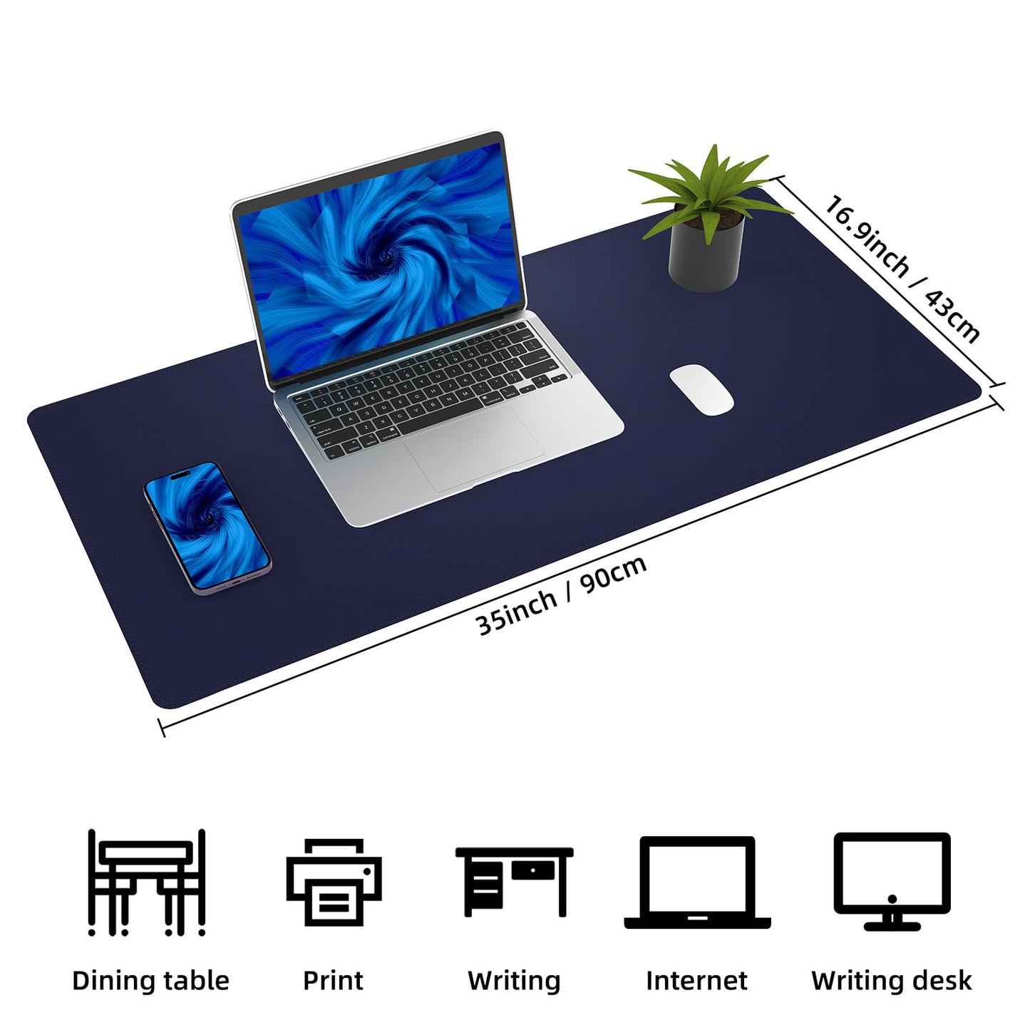 AFIING Desk Mat, Blue, 35.4" x 17", Cork Desk pad Protector