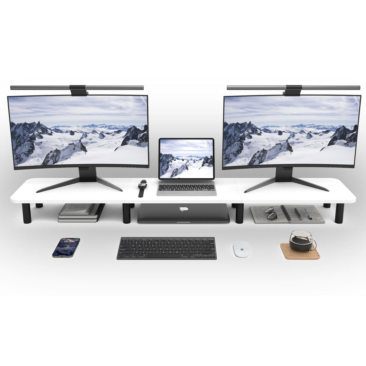 WEGASTU Dual Monitor Stand Riser 43.7 inch Large Extra Long Monitor Stand Riser Wide TV Stand Riser